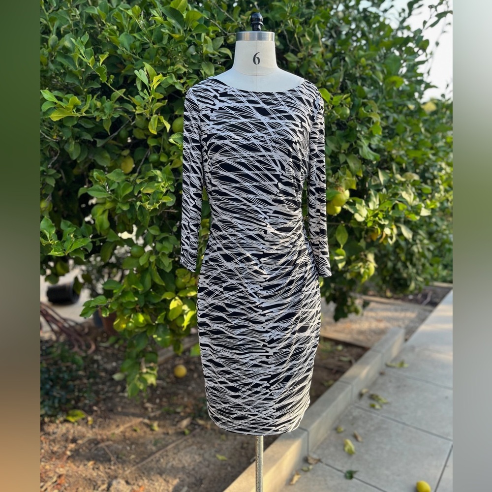 Anne Klein Black and White Patterned Midi Dress